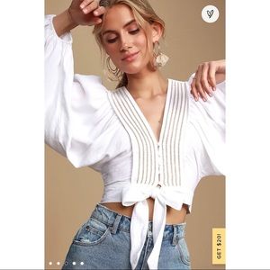 Kambria White Embroidered Tie-Front Top LuLus EUC